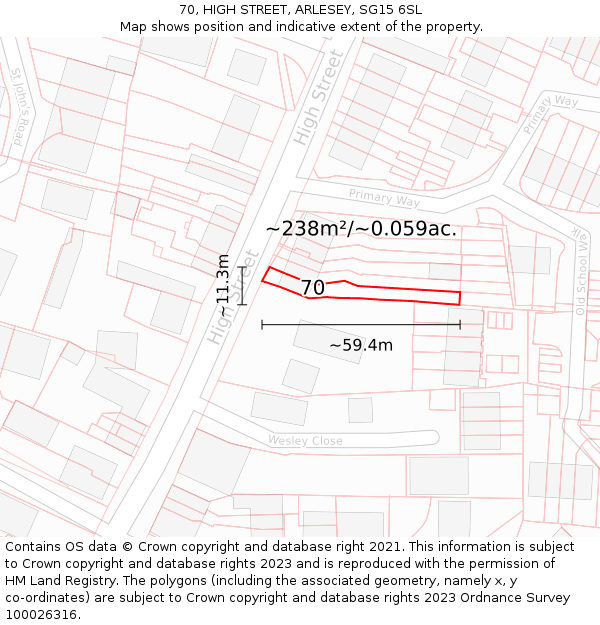 70, HIGH STREET, ARLESEY, SG15 6SL: Plot and title map