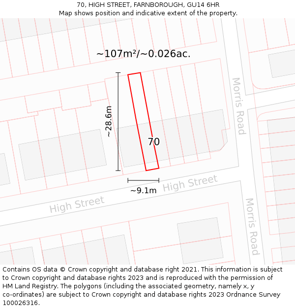 70, HIGH STREET, FARNBOROUGH, GU14 6HR: Plot and title map