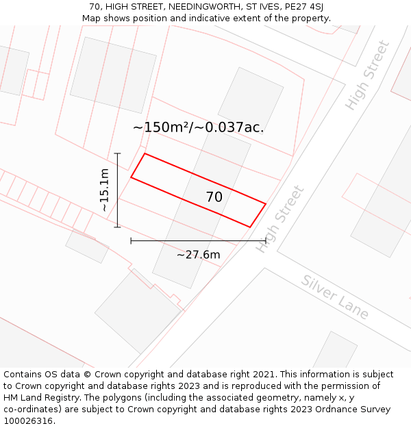 70, HIGH STREET, NEEDINGWORTH, ST IVES, PE27 4SJ: Plot and title map