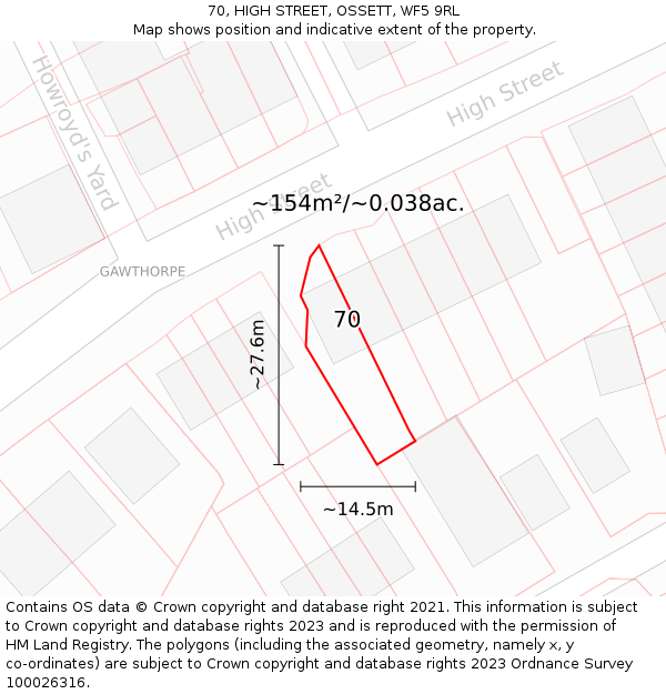 70, HIGH STREET, OSSETT, WF5 9RL: Plot and title map