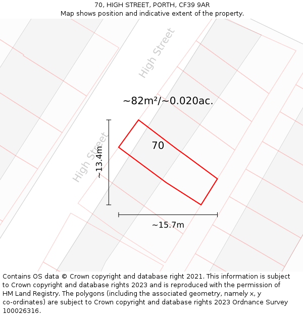 70, HIGH STREET, PORTH, CF39 9AR: Plot and title map