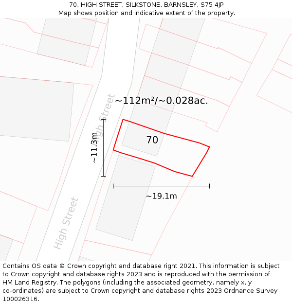 70, HIGH STREET, SILKSTONE, BARNSLEY, S75 4JP: Plot and title map