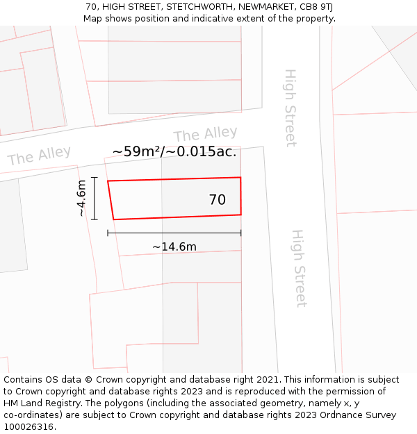 70, HIGH STREET, STETCHWORTH, NEWMARKET, CB8 9TJ: Plot and title map