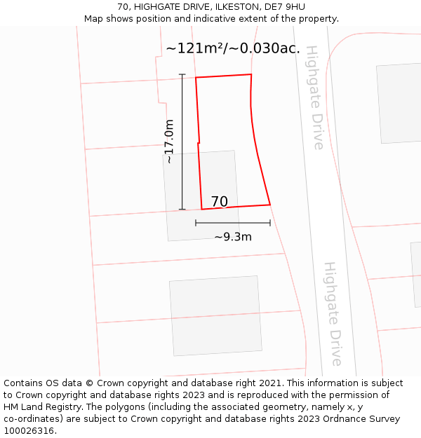 70, HIGHGATE DRIVE, ILKESTON, DE7 9HU: Plot and title map