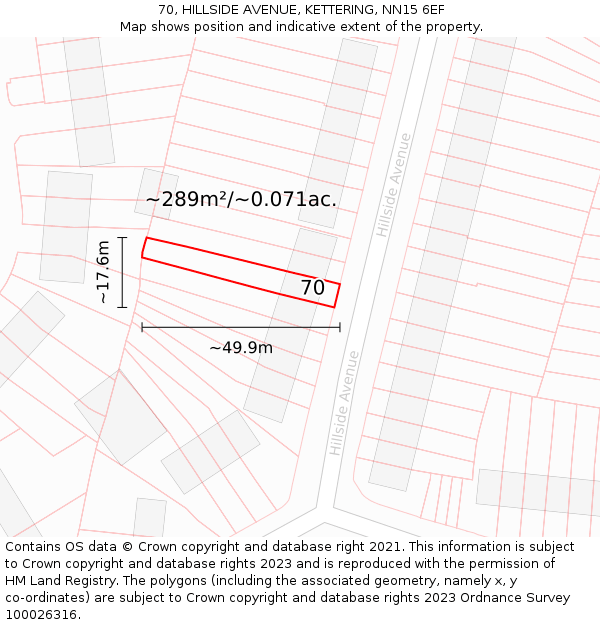 70, HILLSIDE AVENUE, KETTERING, NN15 6EF: Plot and title map