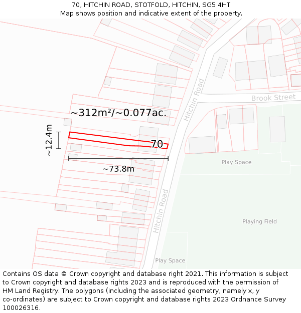 70, HITCHIN ROAD, STOTFOLD, HITCHIN, SG5 4HT: Plot and title map
