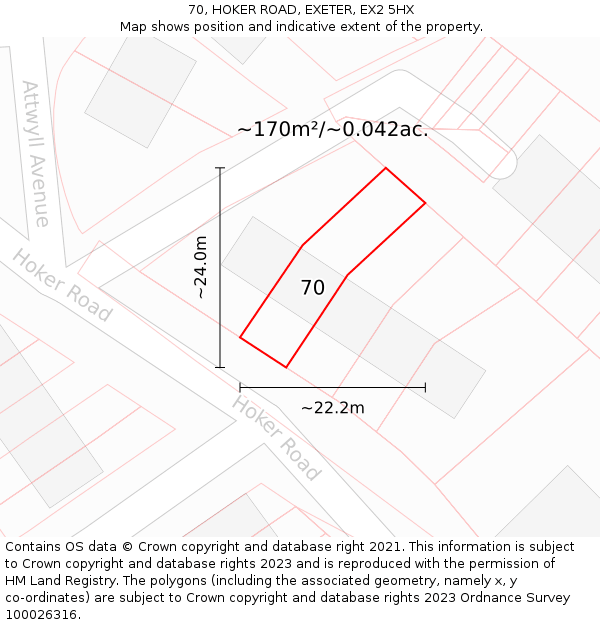 70, HOKER ROAD, EXETER, EX2 5HX: Plot and title map