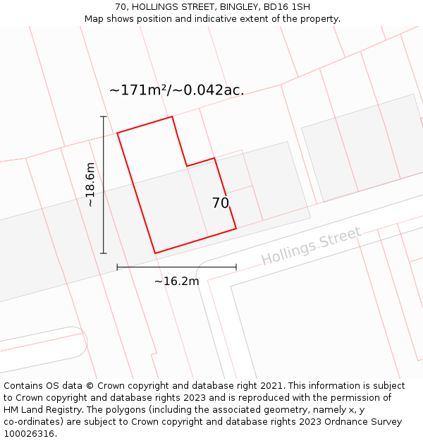 70, HOLLINGS STREET, BINGLEY, BD16 1SH: Plot and title map