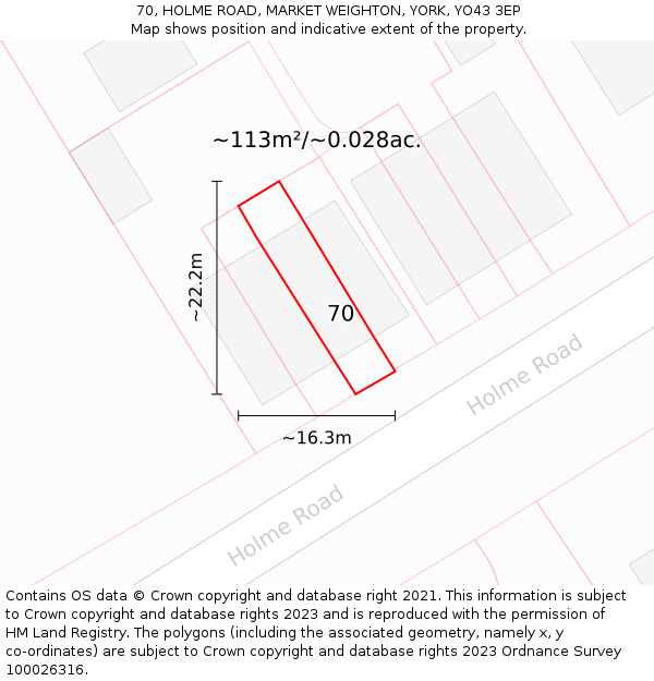 70, HOLME ROAD, MARKET WEIGHTON, YORK, YO43 3EP: Plot and title map