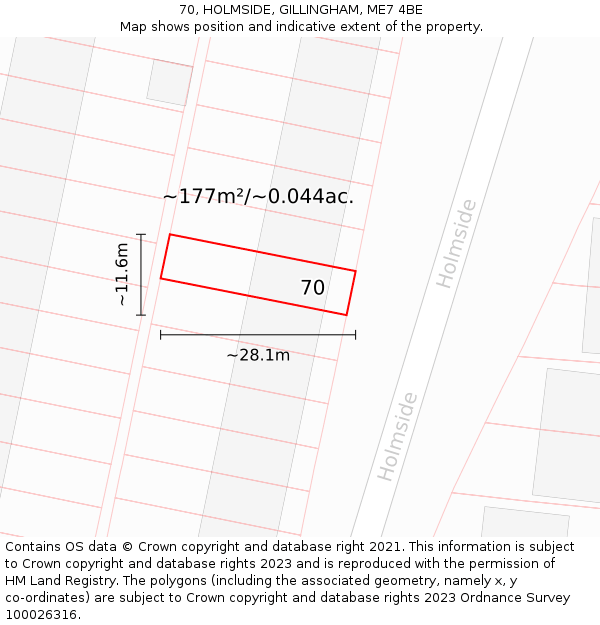 70, HOLMSIDE, GILLINGHAM, ME7 4BE: Plot and title map