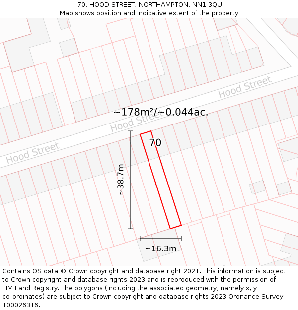 70, HOOD STREET, NORTHAMPTON, NN1 3QU: Plot and title map