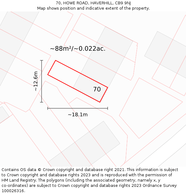 70, HOWE ROAD, HAVERHILL, CB9 9NJ: Plot and title map