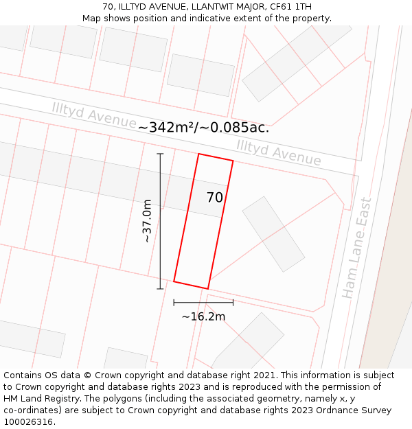 70, ILLTYD AVENUE, LLANTWIT MAJOR, CF61 1TH: Plot and title map