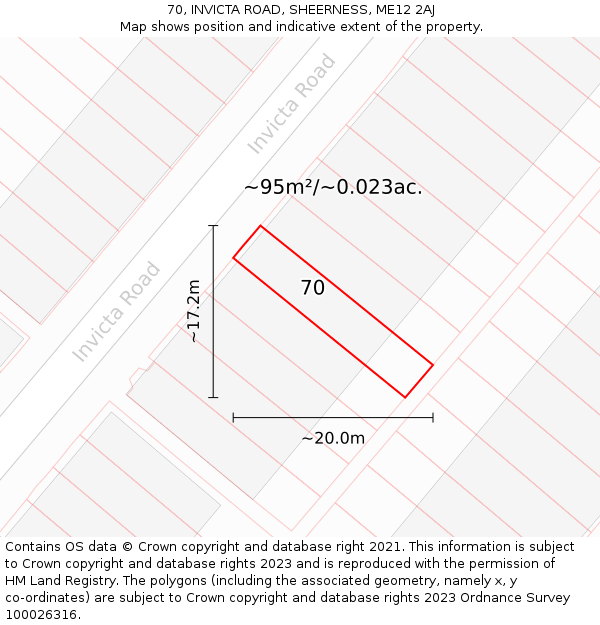 70, INVICTA ROAD, SHEERNESS, ME12 2AJ: Plot and title map