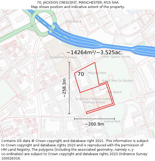 70, JACKSON CRESCENT, MANCHESTER, M15 5AA: Plot and title map