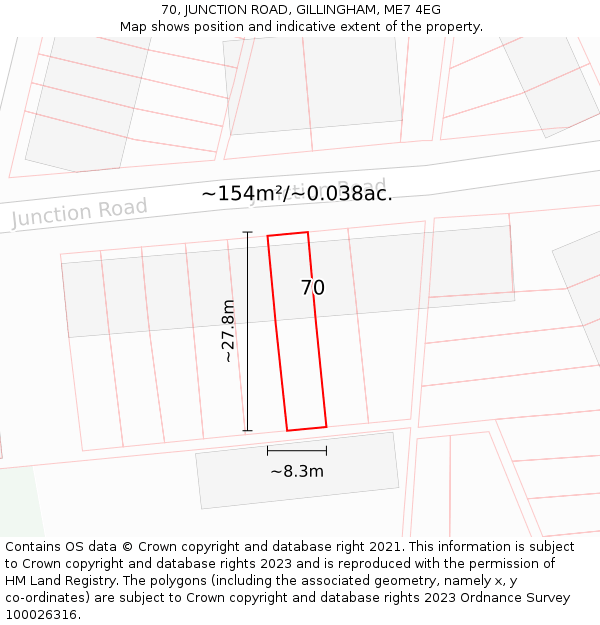 70, JUNCTION ROAD, GILLINGHAM, ME7 4EG: Plot and title map