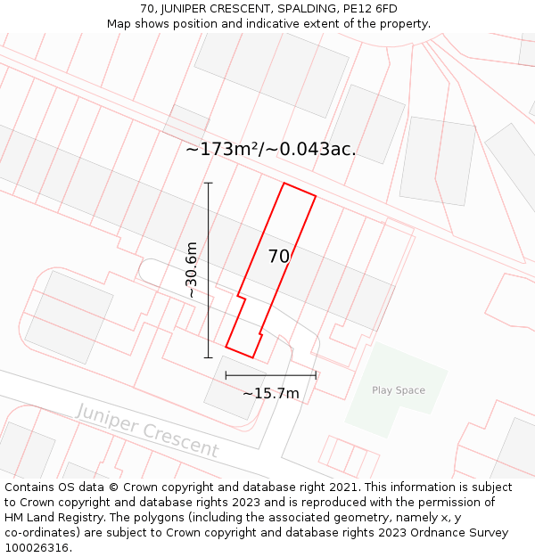 70, JUNIPER CRESCENT, SPALDING, PE12 6FD: Plot and title map