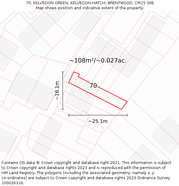 70, KELVEDON GREEN, KELVEDON HATCH, BRENTWOOD, CM15 0XE: Plot and title map