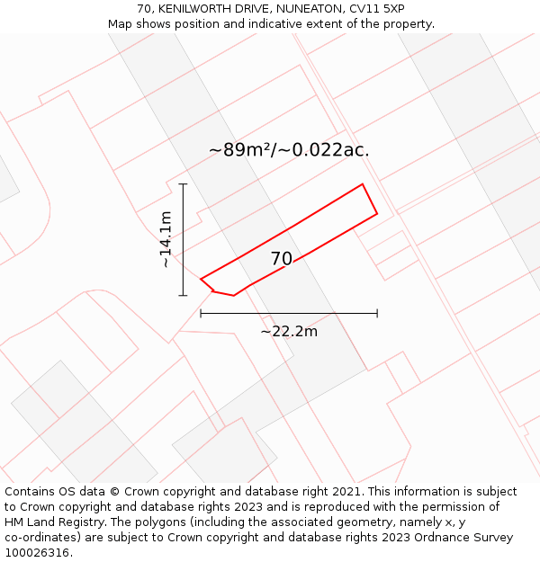 70, KENILWORTH DRIVE, NUNEATON, CV11 5XP: Plot and title map