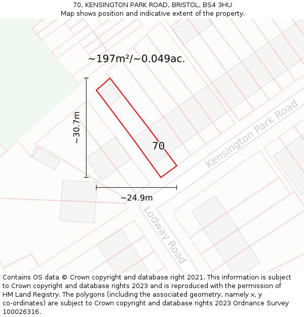 70, KENSINGTON PARK ROAD, BRISTOL, BS4 3HU: Plot and title map