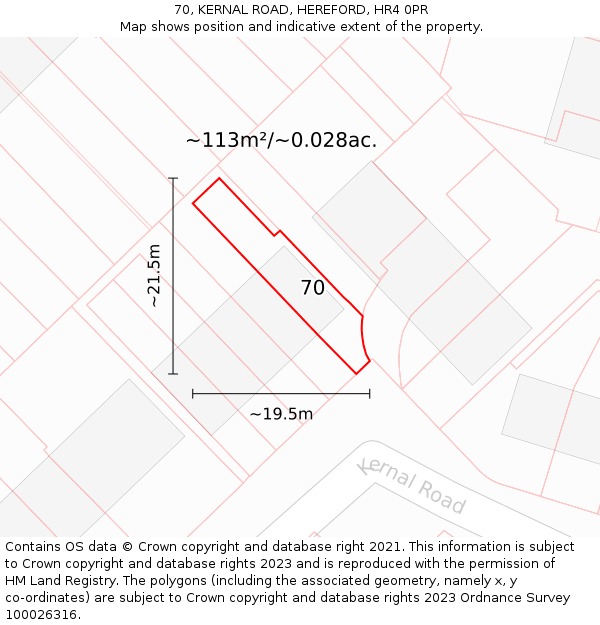 70, KERNAL ROAD, HEREFORD, HR4 0PR: Plot and title map