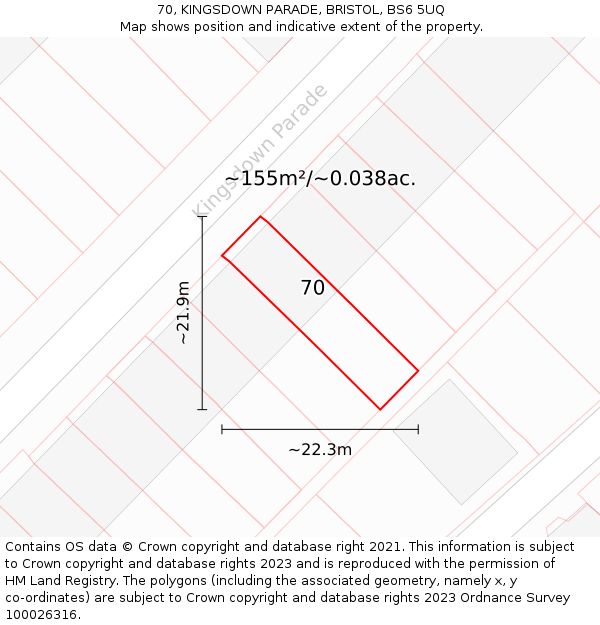 70, KINGSDOWN PARADE, BRISTOL, BS6 5UQ: Plot and title map