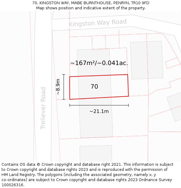 70, KINGSTON WAY, MABE BURNTHOUSE, PENRYN, TR10 9FD: Plot and title map
