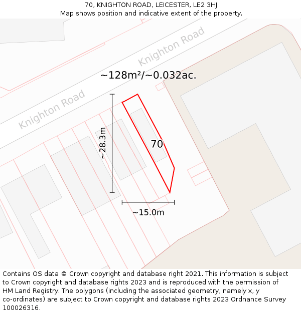 70, KNIGHTON ROAD, LEICESTER, LE2 3HJ: Plot and title map
