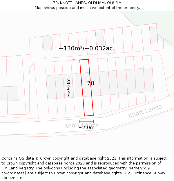 70, KNOTT LANES, OLDHAM, OL8 3JA: Plot and title map