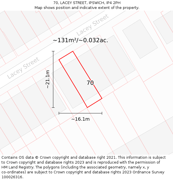 70, LACEY STREET, IPSWICH, IP4 2PH: Plot and title map