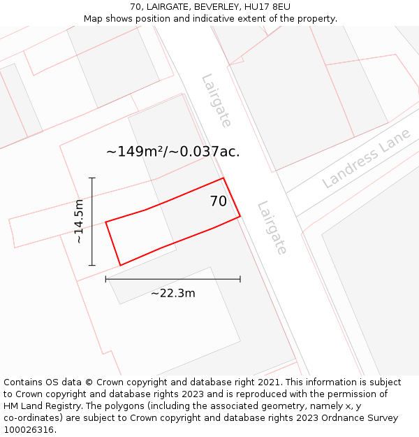 70, LAIRGATE, BEVERLEY, HU17 8EU: Plot and title map