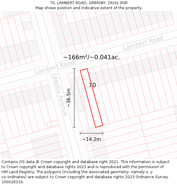 70, LAMBERT ROAD, GRIMSBY, DN32 0NR: Plot and title map