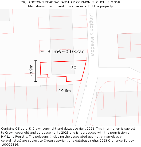 70, LANGTONS MEADOW, FARNHAM COMMON, SLOUGH, SL2 3NR: Plot and title map