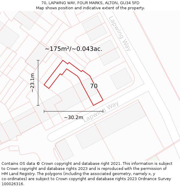 70, LAPWING WAY, FOUR MARKS, ALTON, GU34 5FD: Plot and title map