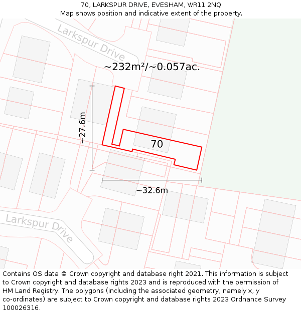 70, LARKSPUR DRIVE, EVESHAM, WR11 2NQ: Plot and title map