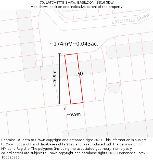 70, LATCHETTS SHAW, BASILDON, SS16 5DW: Plot and title map