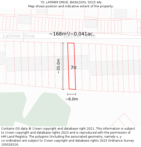 70, LATIMER DRIVE, BASILDON, SS15 4AJ: Plot and title map