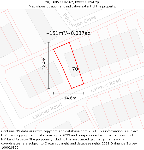 70, LATIMER ROAD, EXETER, EX4 7JP: Plot and title map