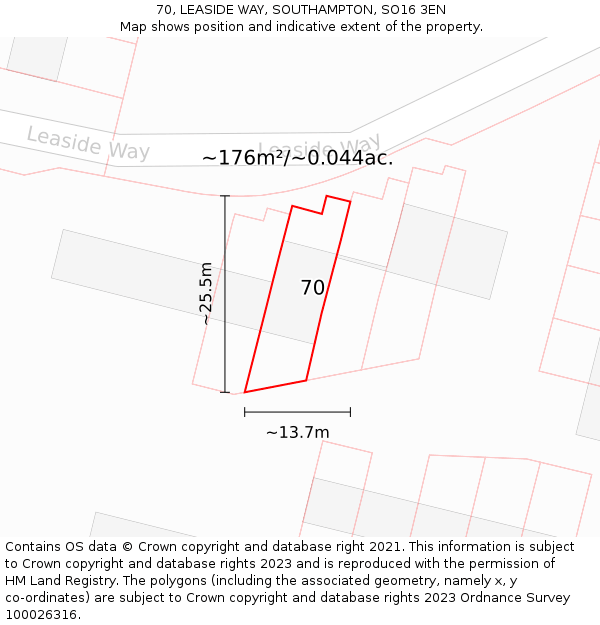 70, LEASIDE WAY, SOUTHAMPTON, SO16 3EN: Plot and title map
