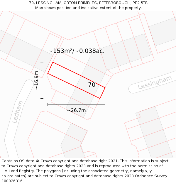 70, LESSINGHAM, ORTON BRIMBLES, PETERBOROUGH, PE2 5TR: Plot and title map