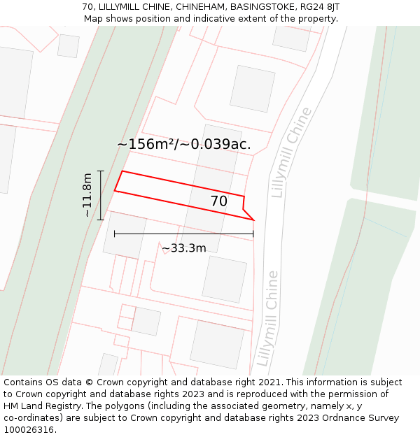 70, LILLYMILL CHINE, CHINEHAM, BASINGSTOKE, RG24 8JT: Plot and title map