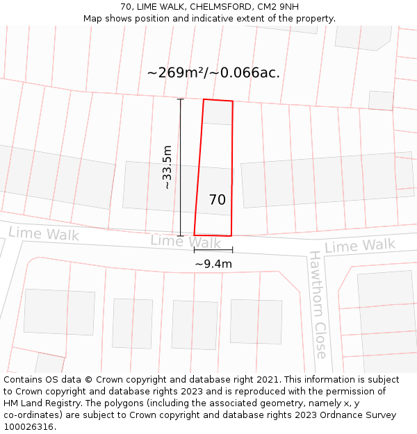 70, LIME WALK, CHELMSFORD, CM2 9NH: Plot and title map