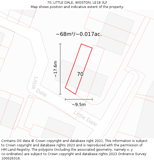 70, LITTLE DALE, WIGSTON, LE18 3LF: Plot and title map