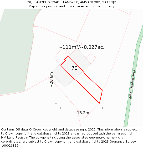70, LLANDEILO ROAD, LLANDYBIE, AMMANFORD, SA18 3JD: Plot and title map
