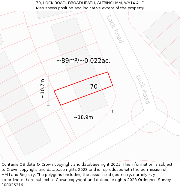 70, LOCK ROAD, BROADHEATH, ALTRINCHAM, WA14 4HD: Plot and title map