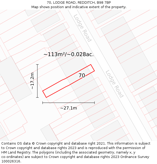 70, LODGE ROAD, REDDITCH, B98 7BP: Plot and title map