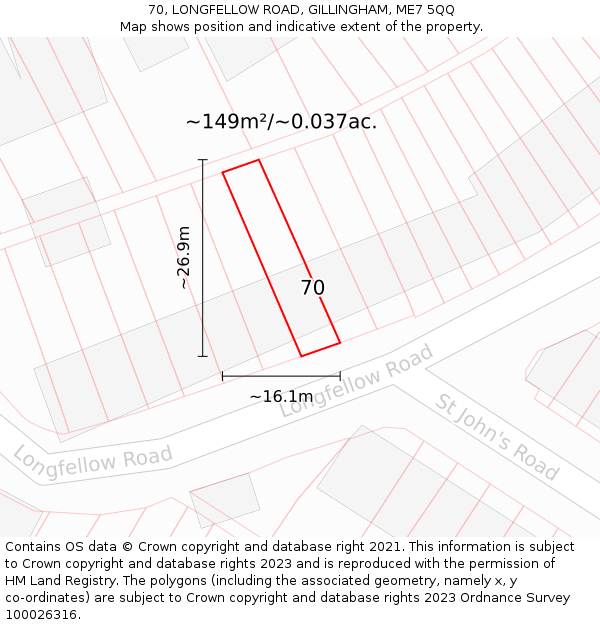 70, LONGFELLOW ROAD, GILLINGHAM, ME7 5QQ: Plot and title map