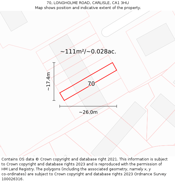 70, LONGHOLME ROAD, CARLISLE, CA1 3HU: Plot and title map