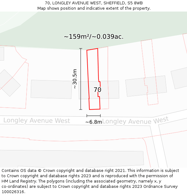 70, LONGLEY AVENUE WEST, SHEFFIELD, S5 8WB: Plot and title map