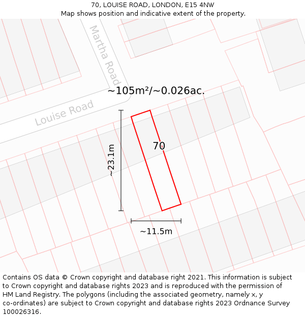 70, LOUISE ROAD, LONDON, E15 4NW: Plot and title map